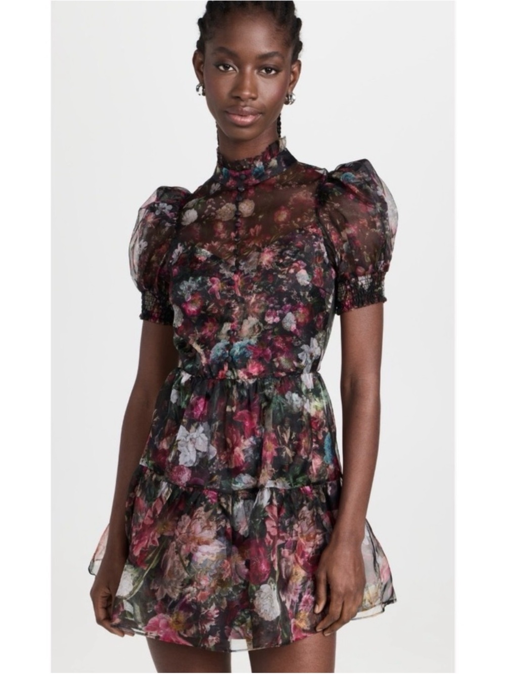 Alice + Olivia Vernita Floral Silk Chiffon Dress